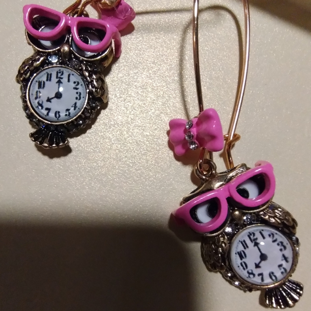. . Betsy Johnson owl enamel earrings